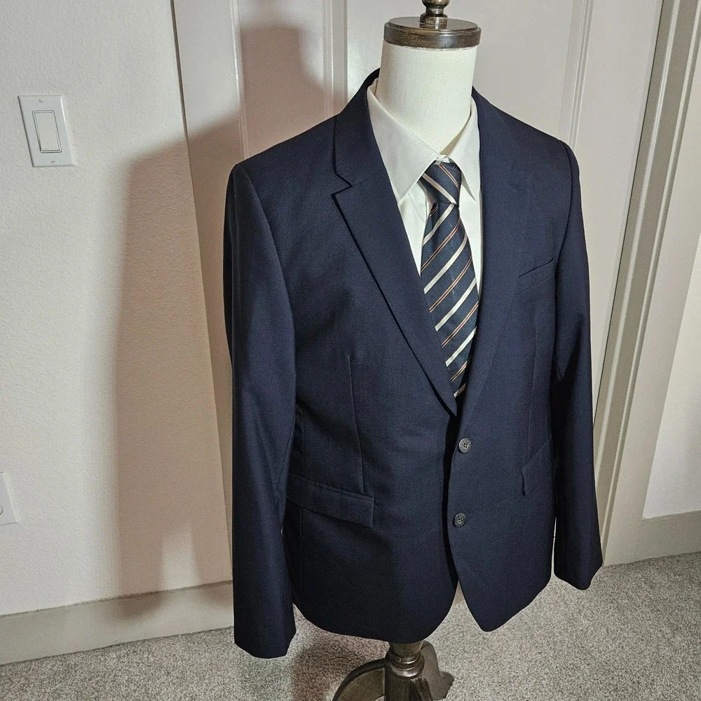 M&S Wool Suit Blazer Jacket Men‎ US 42 Eur 52 Medium Dark Navy Super 100's